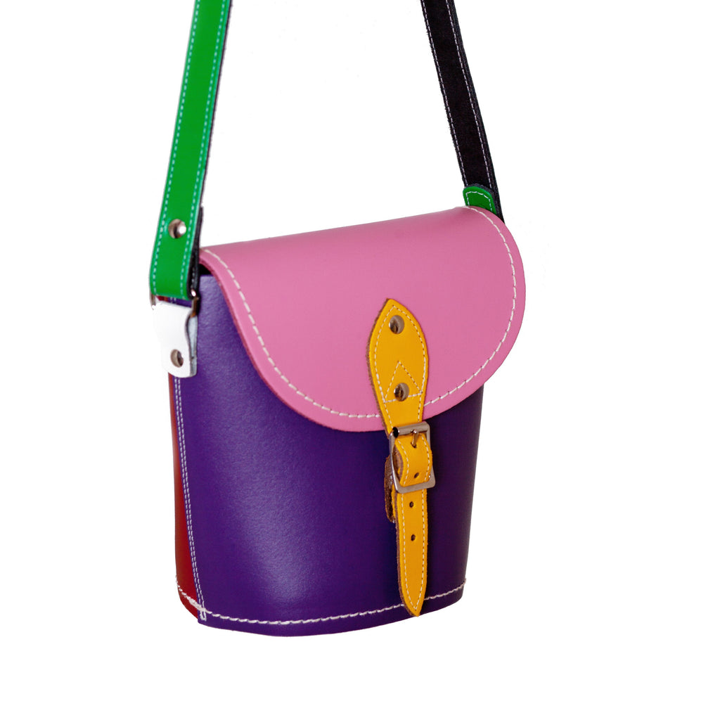 Handmade Leather Barrel Bag in Classic Kaleidoscope - Pre-order Jan 2026 Delivery