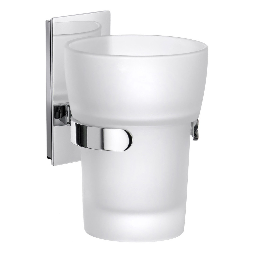 Polished Chrome Tumbler and Holder with Frosted Glass