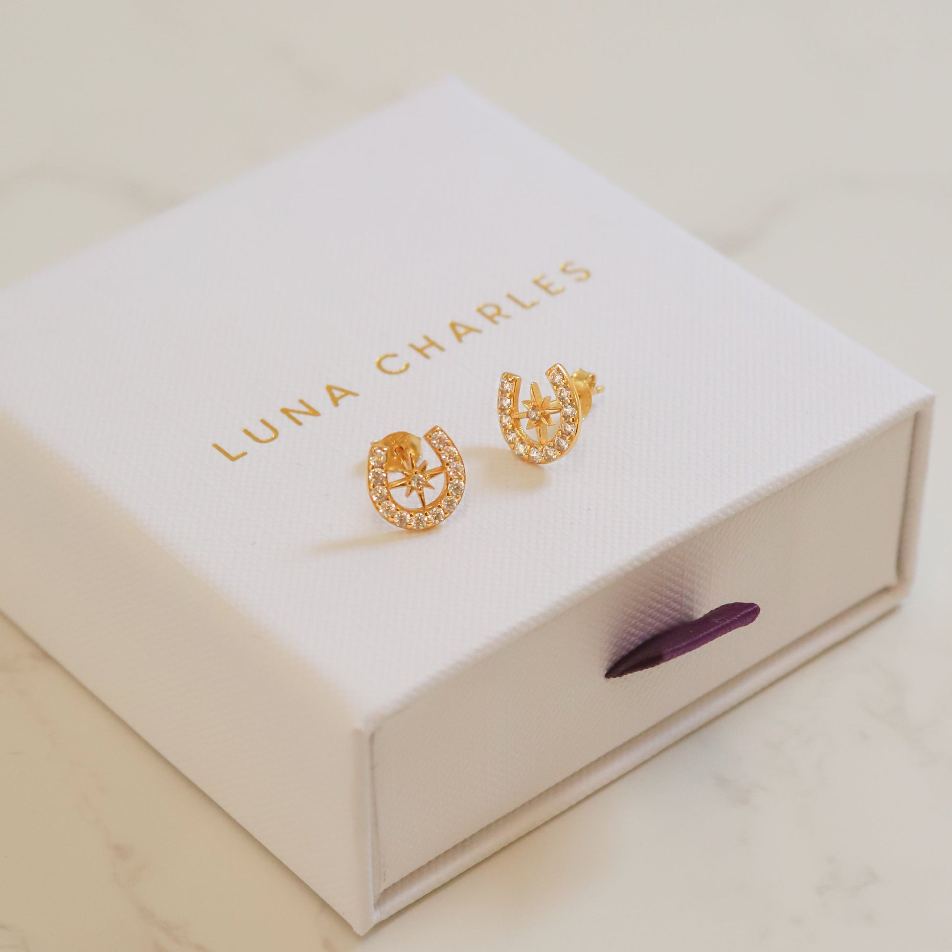 Horseshoe Star Stud Earrings in 18K Gold Plated Silver