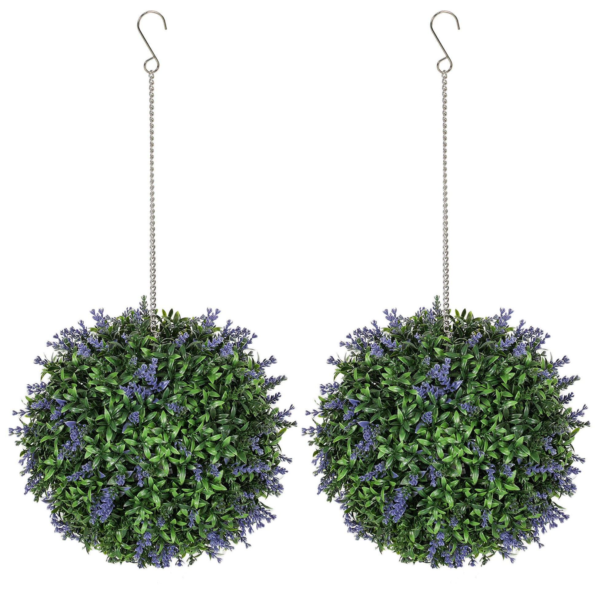 Set of 2 Purple Artificial Topiary Balls with UV Protected Leaves and Flowers