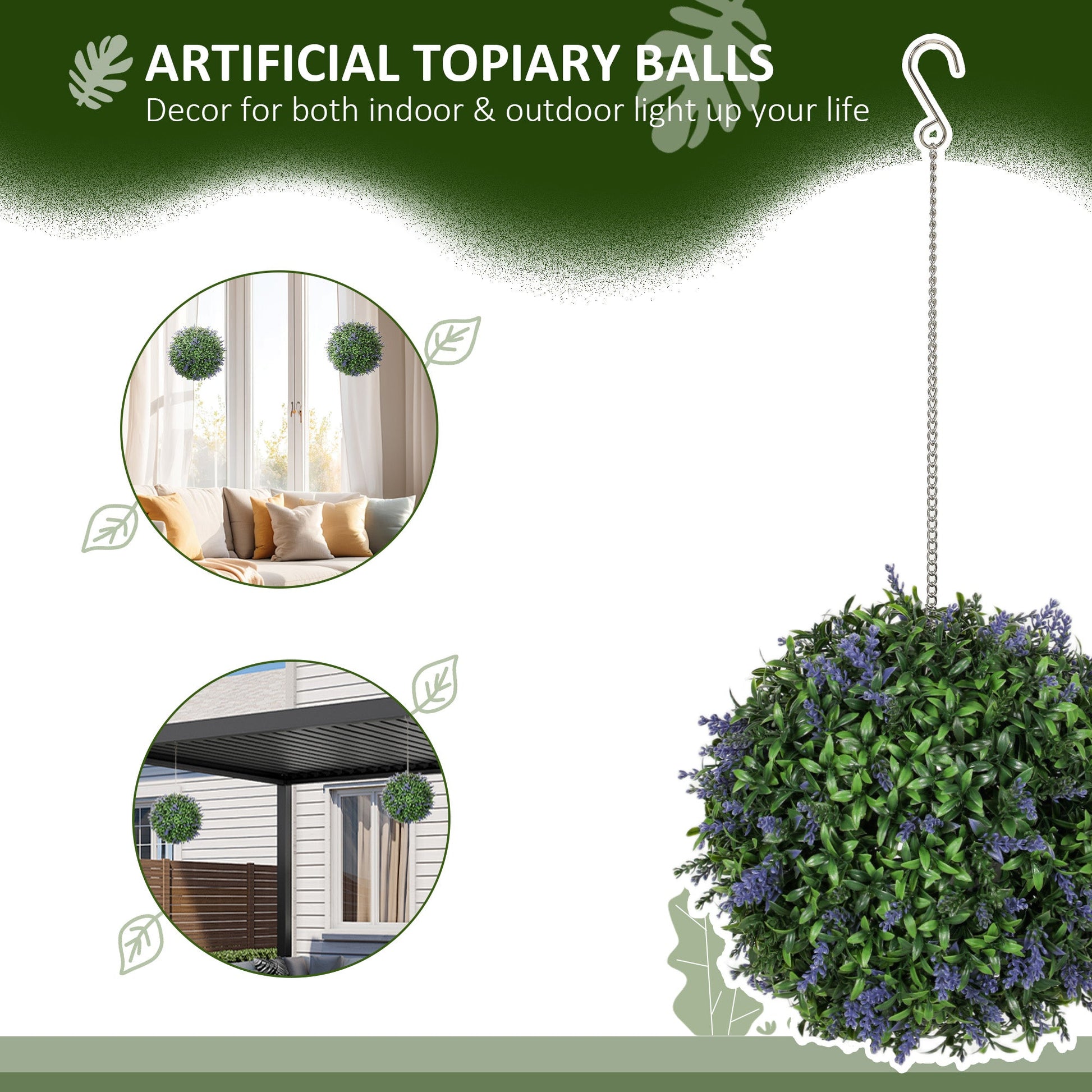Set of 2 Purple Artificial Topiary Balls with UV Protected Leaves and Flowers