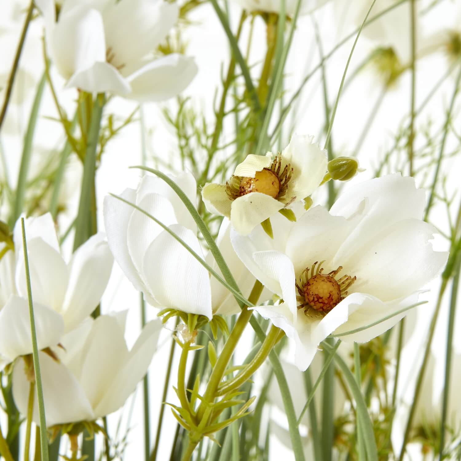 Large white meadow artificial plant in black pot, lifelike floral arrangement with green stems, 150cm tall for home decor by Sostter at brixbailey.com