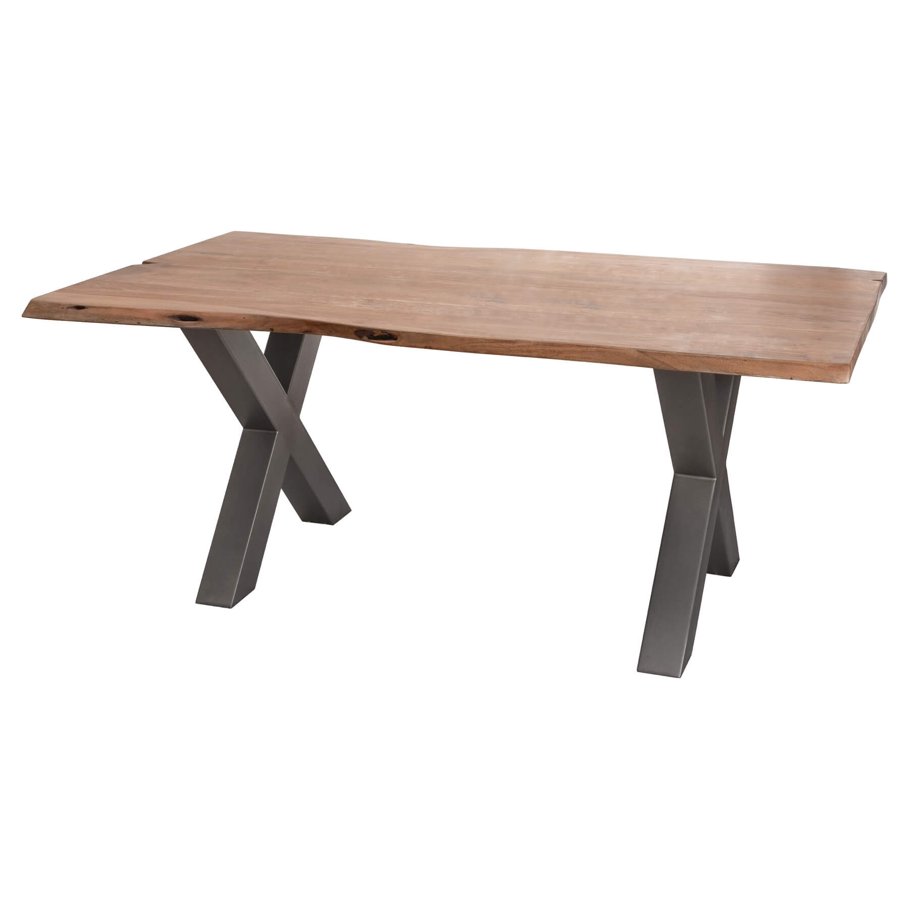 Handcrafted acacia wood live edge dining table with grey metal legs, natural brown wood grain, modern rustic style.  by sostter at brixbailey.com