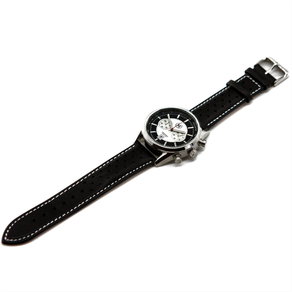 Black Leather Rally Watch Strap 22mm