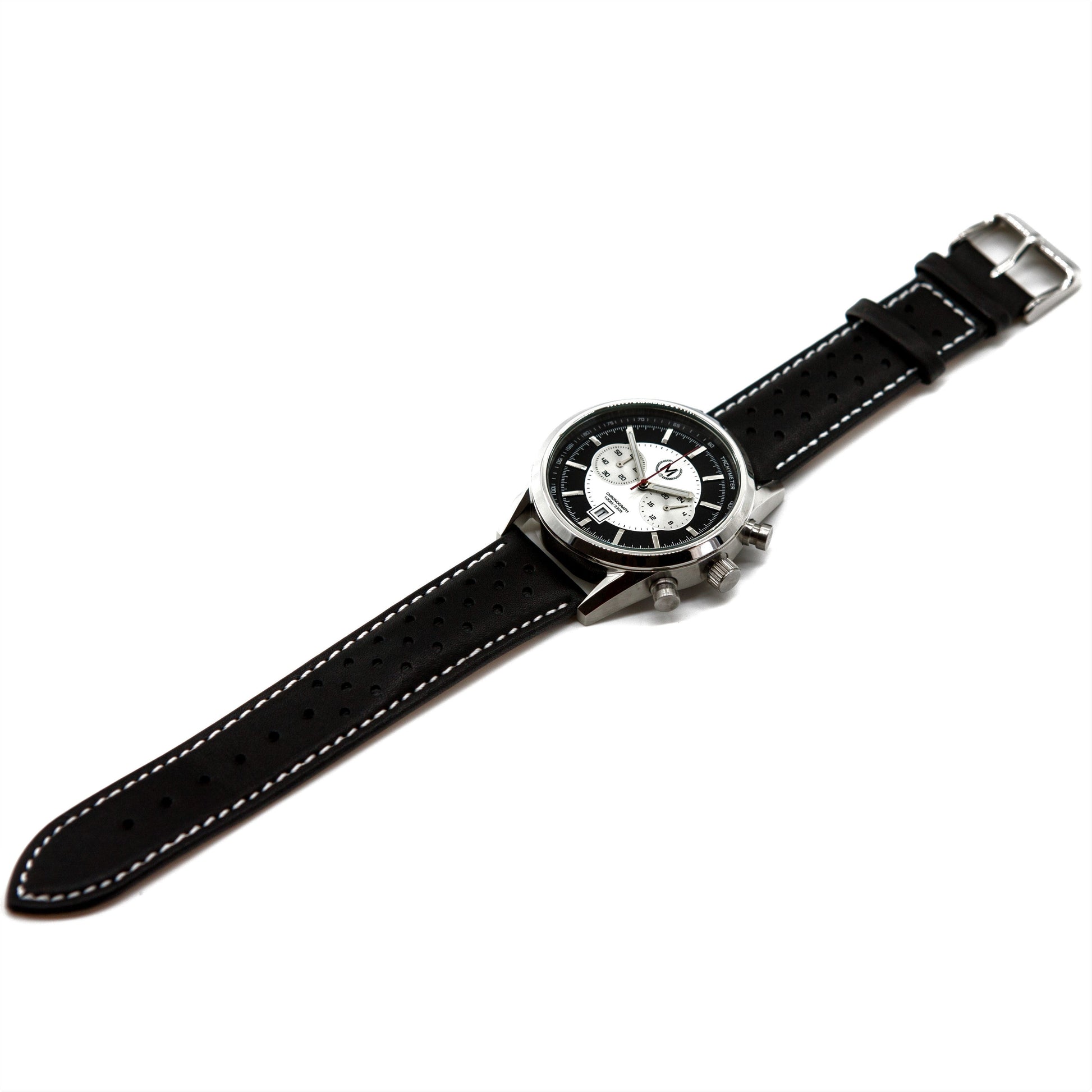 Black Leather Rally Watch Strap 22mm