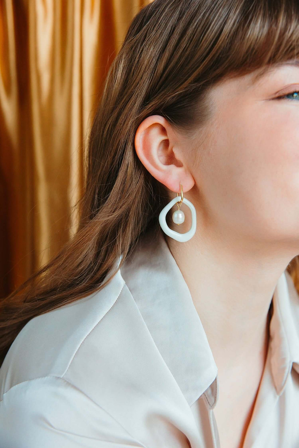Arp Pearl and Porcelain Hoops- Burgundy