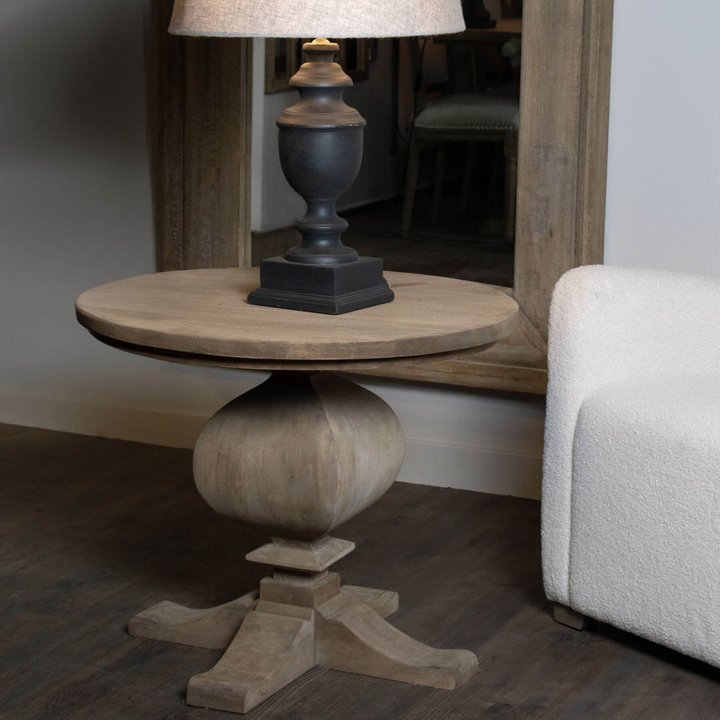 Handcrafted Copgrove 1-drawer side table in bleached hardwood with black ironwork handles, French-inspired design by RoomLondon at brixbailey.com