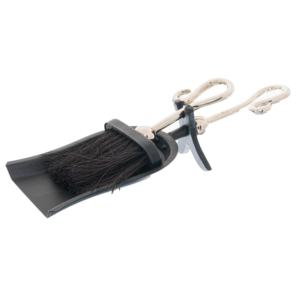 Chrome crook-handled hearth tidy with polished silver finish for fireplace maintenance by sostter at brixbailey.com