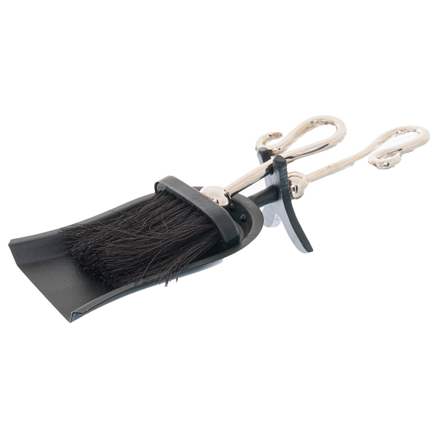 Chrome crook-handled hearth tidy with polished silver finish for fireplace maintenance by sostter at brixbailey.com