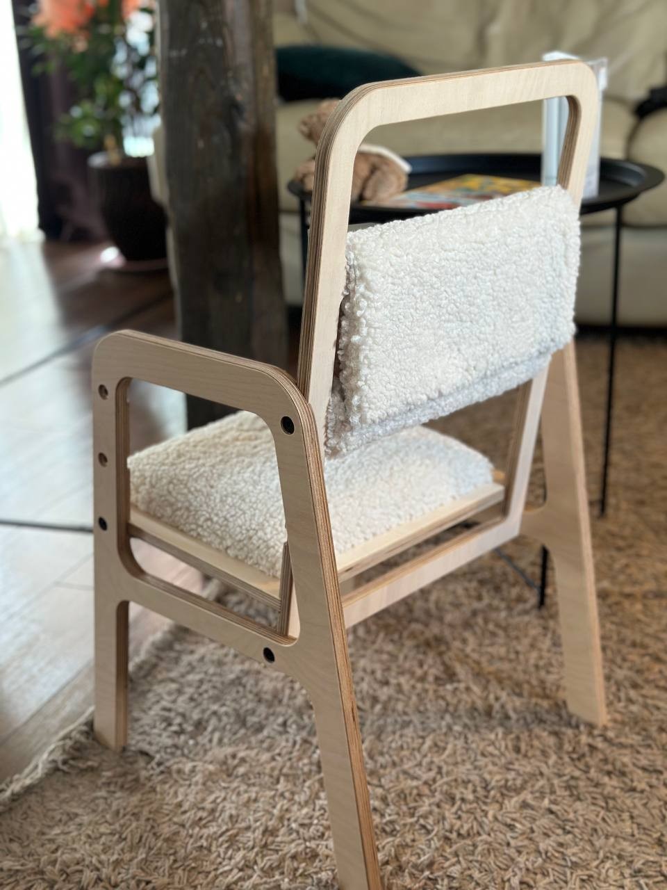 luula vanilla lamb adjustable kids chair set to a mid-height for a growing child
