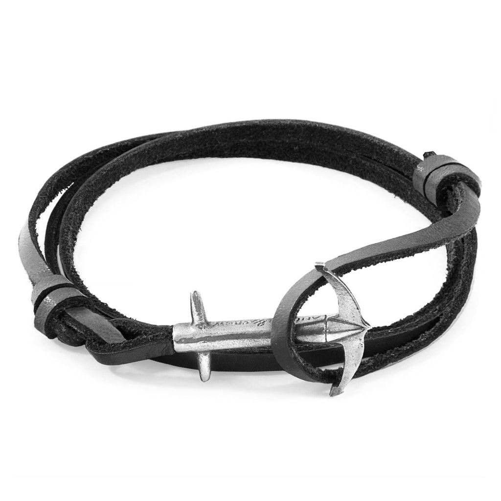 Elevate Your Style with the Coal Black Admiral Anchor Silver and Flat Leather Bracelet by ANCHOR & CREW at www.brixbailey.com