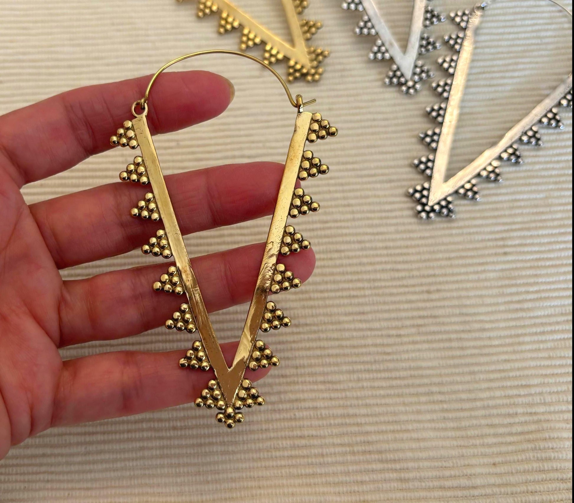 Spike Hoops Edgy Brass Triangle Earrings with Boho Desert Vibes