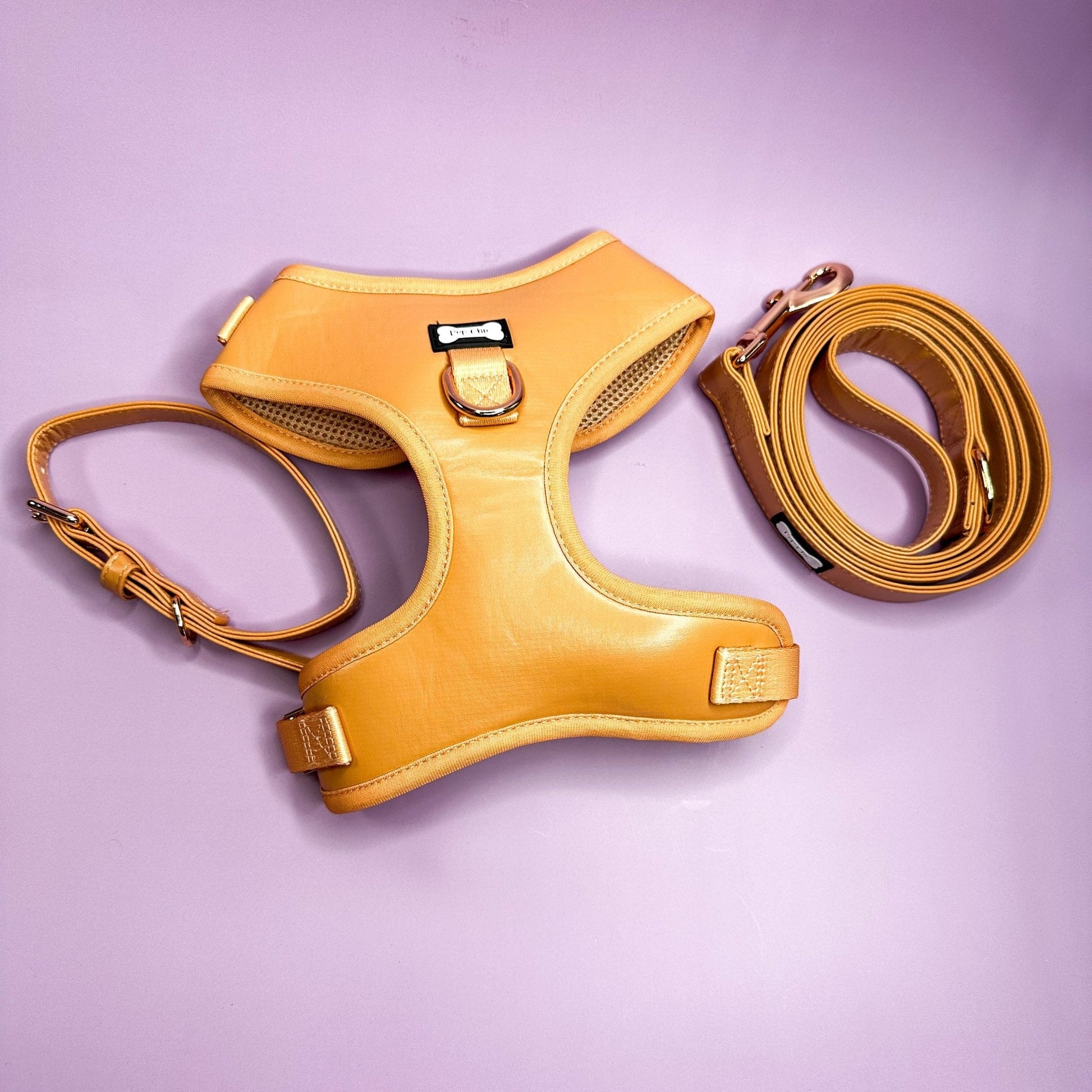 Camel Faux Leather Dog Harness Adjustable