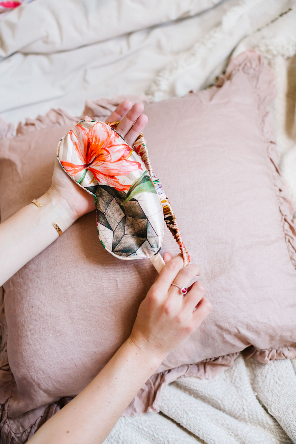 Silk Eye Mask with Tropical Floral Print