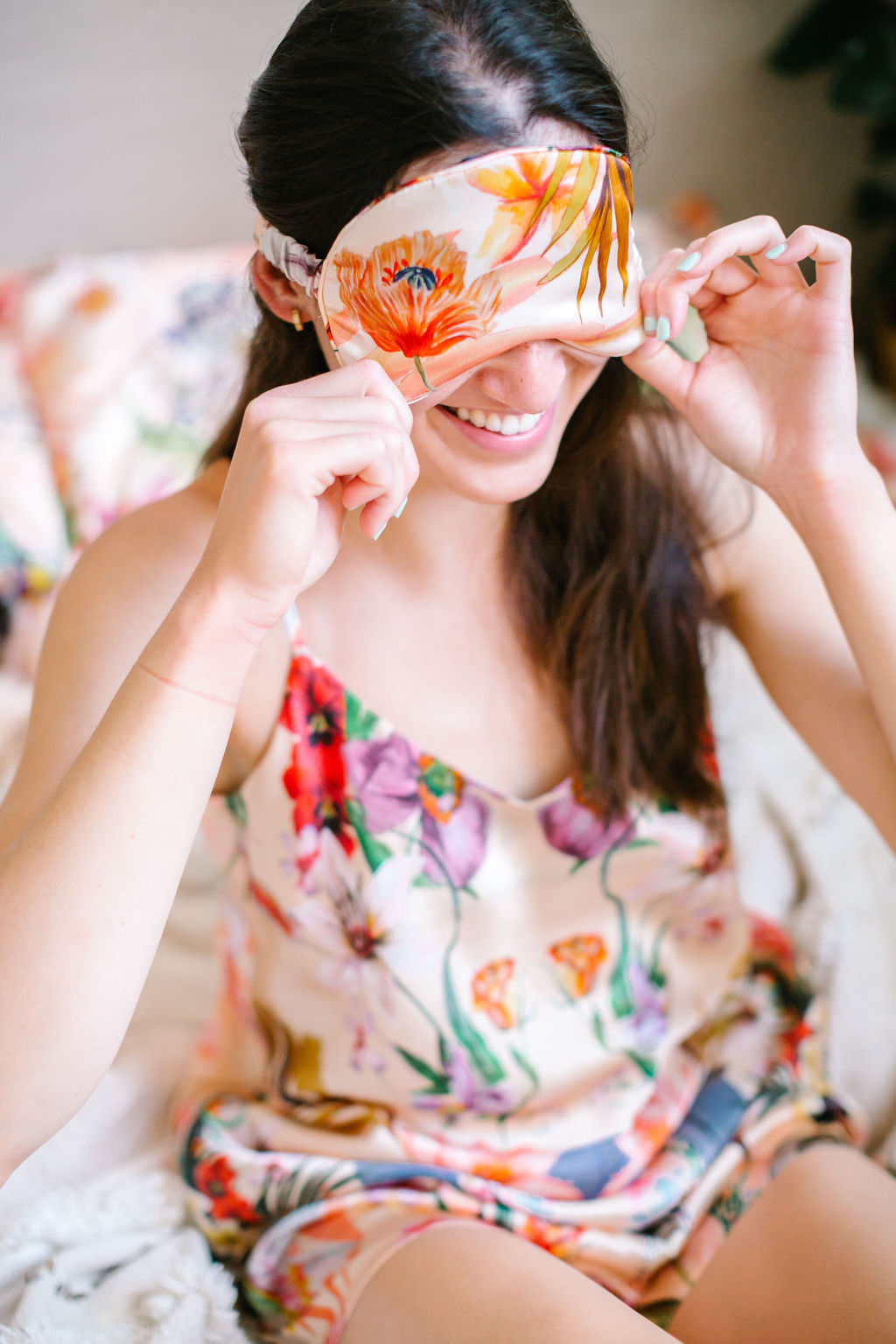 Silk Eye Mask with Tropical Floral Print