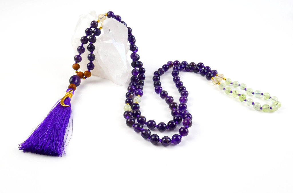 Amethyst Mala Necklace and Bracelet Set with Meditation Course