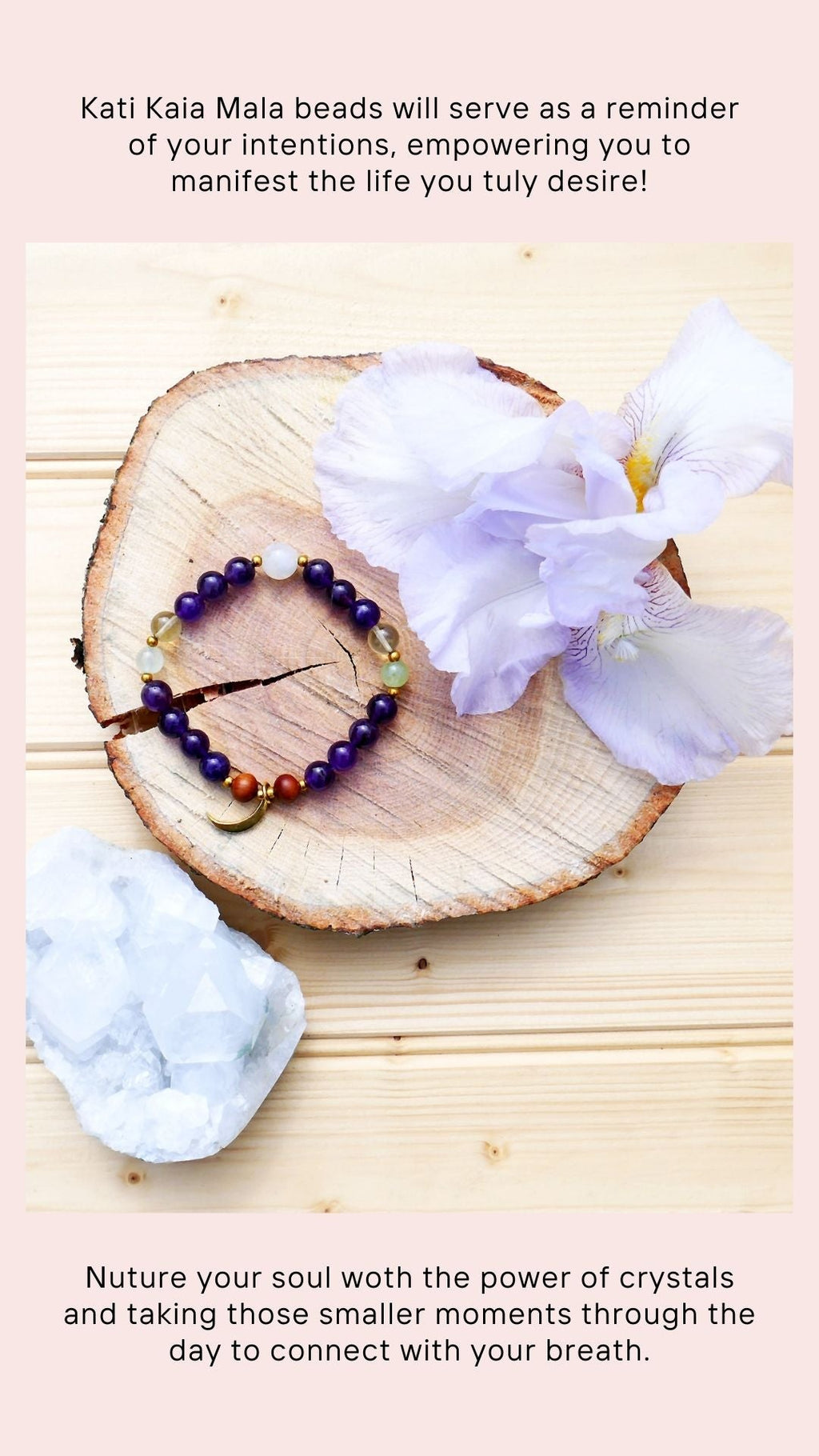 Amethyst Mala Necklace and Bracelet Set with Meditation Course
