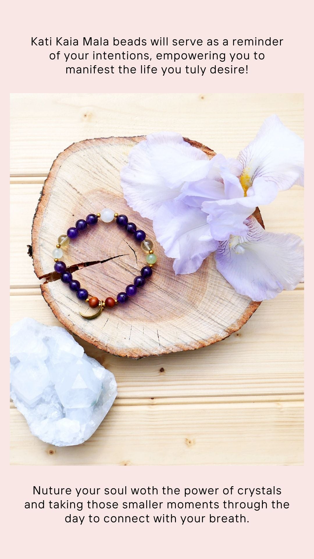 Amethyst Mala Necklace and Bracelet Set with Meditation Course
