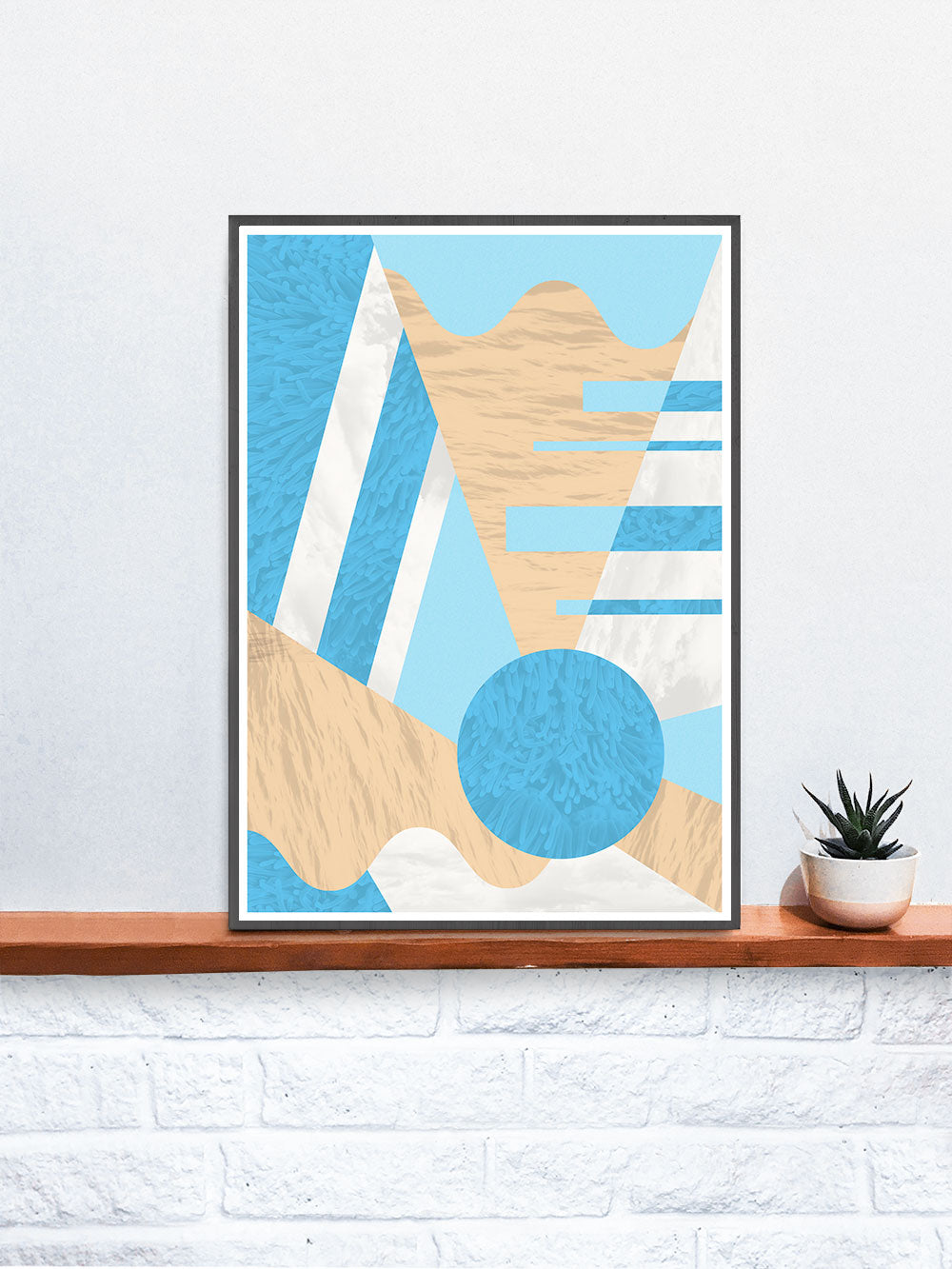 Aqua Coral Geometric Wall Art Print