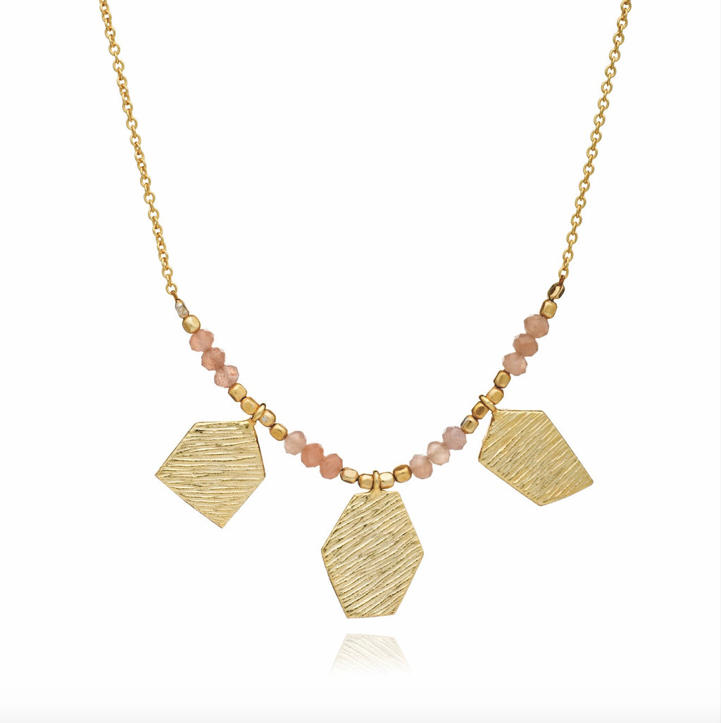 Athena Thetis Gemstone and Textured Charm Necklace Apatite/Peach Agate/Tourmaline