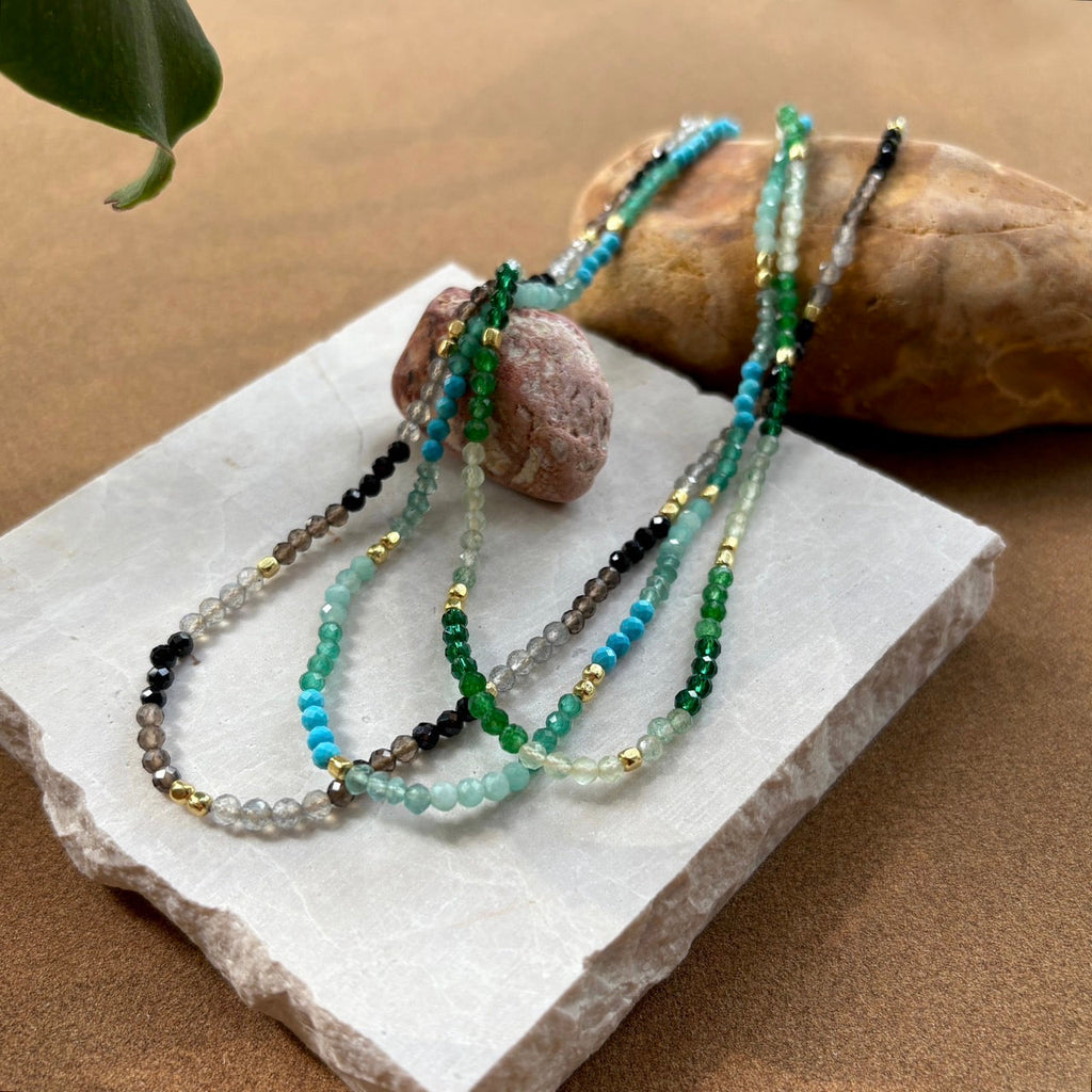 Mixed Gemstone Beaded Necklace with Prehnite, Moss Agate and Green Aventurine