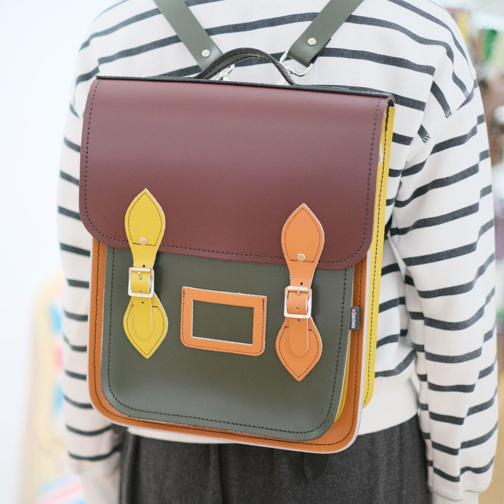 Handmade Leather City Backpack in Autumnal Kaleidoscope