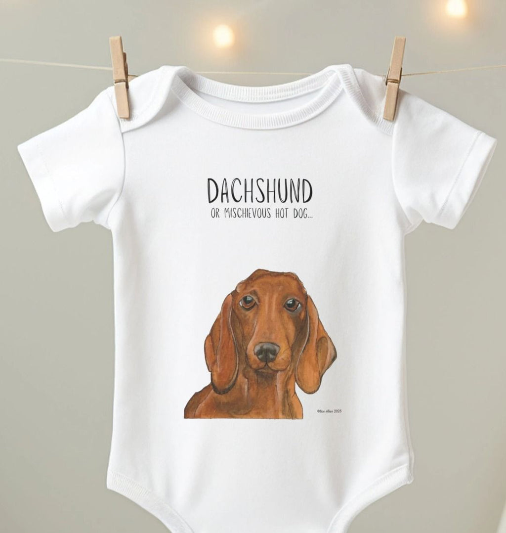 Mischievous Hot Dog Baby Bodysuit in Red