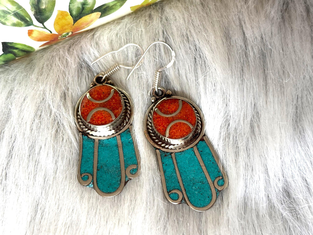 Handcrafted Natural Stone Earrings with Tibetan Silver