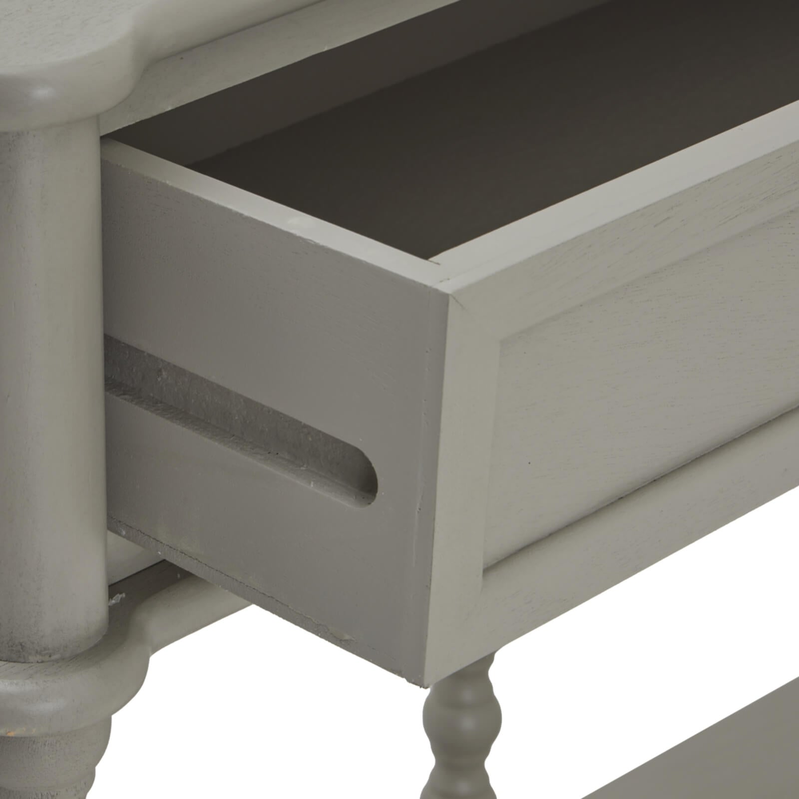 Camden console table in sophisticated grey, modern British design with two drawers, premium wood construction by sostter at brixbailey.com
