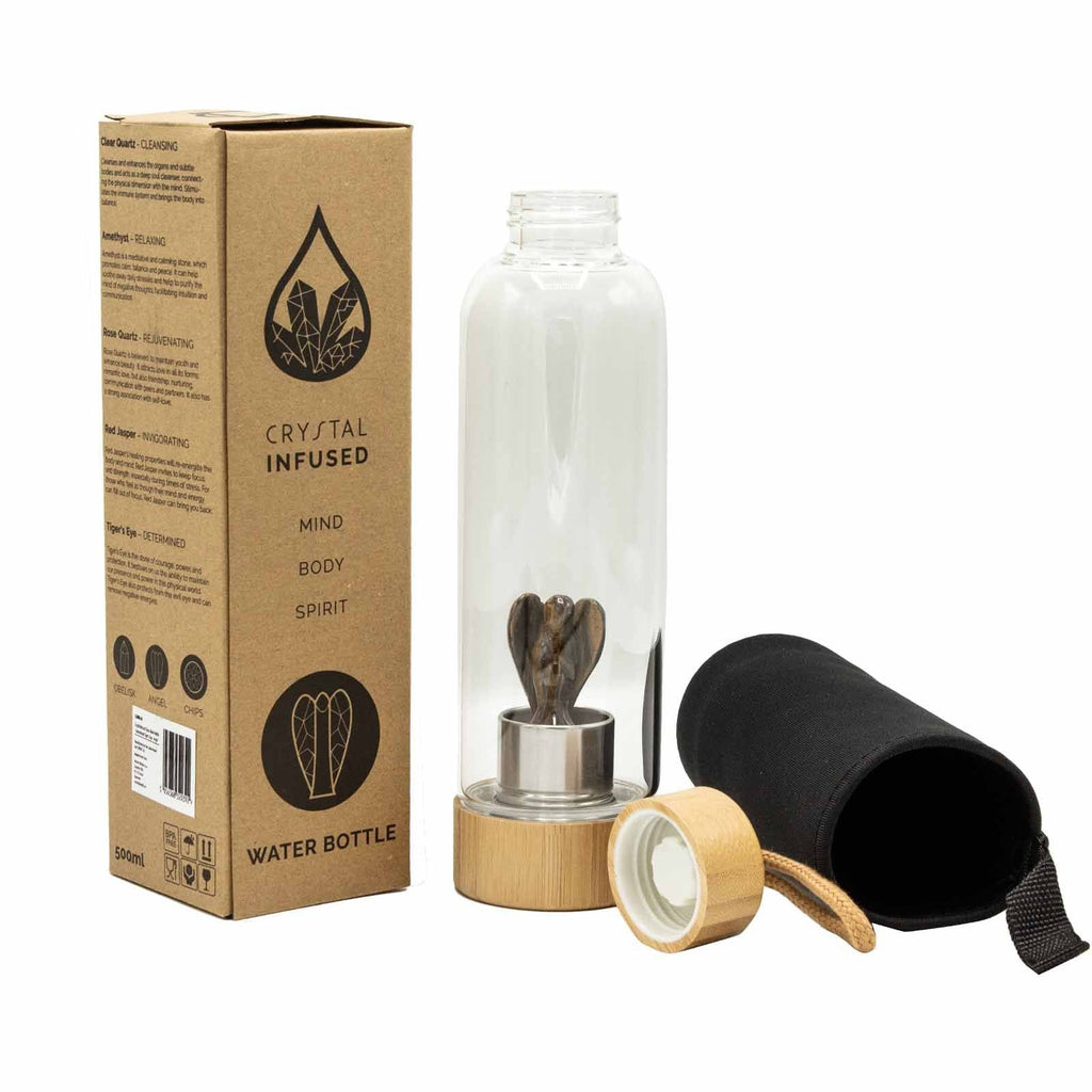 Crystal Infused Glass Water Bottle Tiger's Eye
