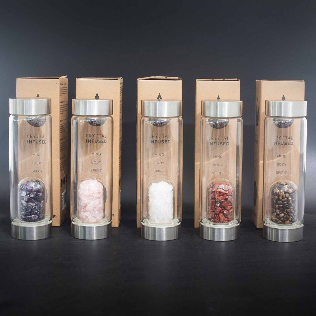 Crystal Infused Glass Water Bottle Tiger's Eye