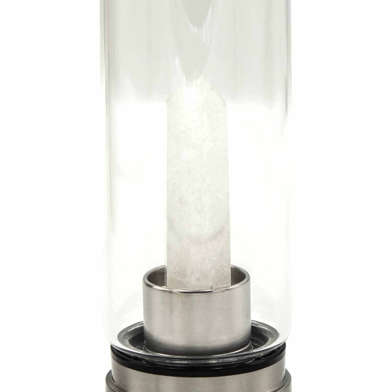 Crystal Infused Glass Water Bottle with Clear Quartz Obelisk