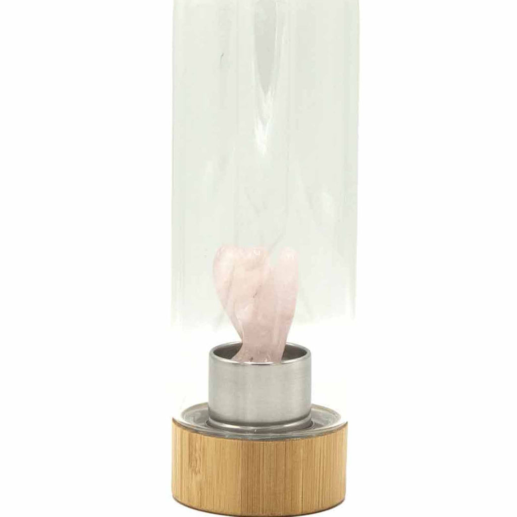 Crystal Infused Glass Water Bottle with Rose Quartz