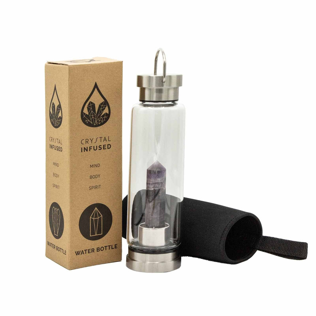 Crystal Infused Glass Water Bottle Amethyst Obelisk