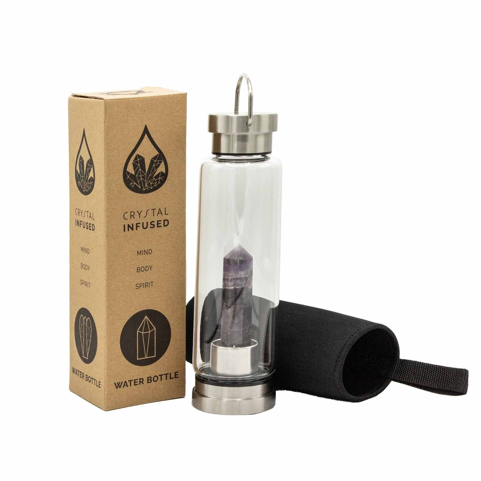 Crystal Infused Glass Water Bottle Amethyst Obelisk
