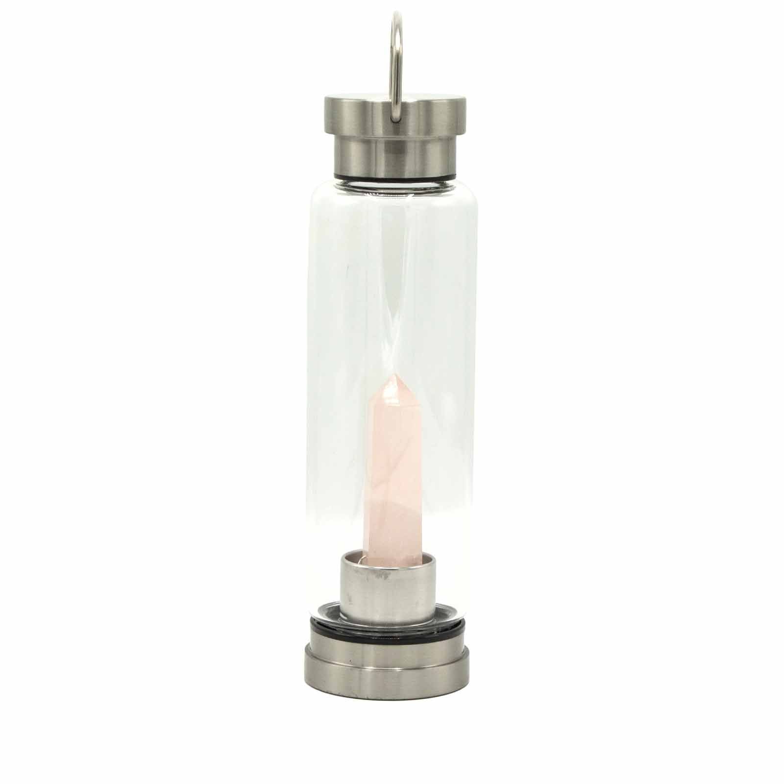 Crystal Infused Glass Water Bottle Rose Quartz Obelisk