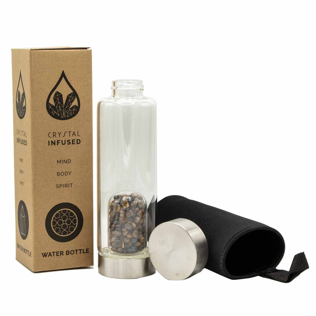 Crystal Infused Glass Water Bottle Tiger's Eye