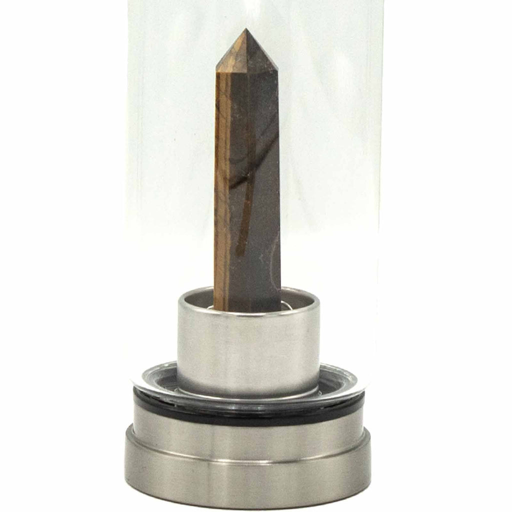 Crystal Infused Glass Water Bottle Tiger's Eye Obelisk