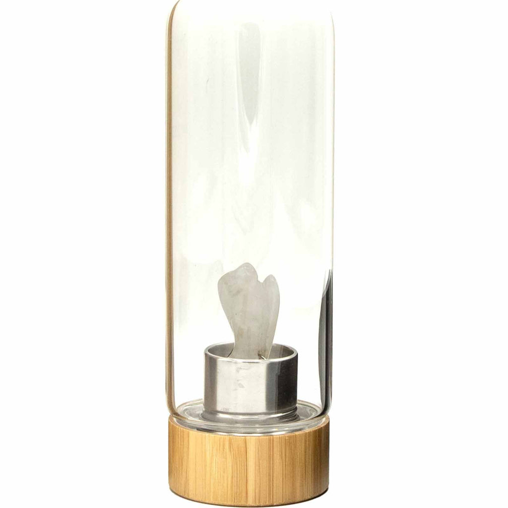 Crystal Infused Glass Water Bottle with Clear Quartz