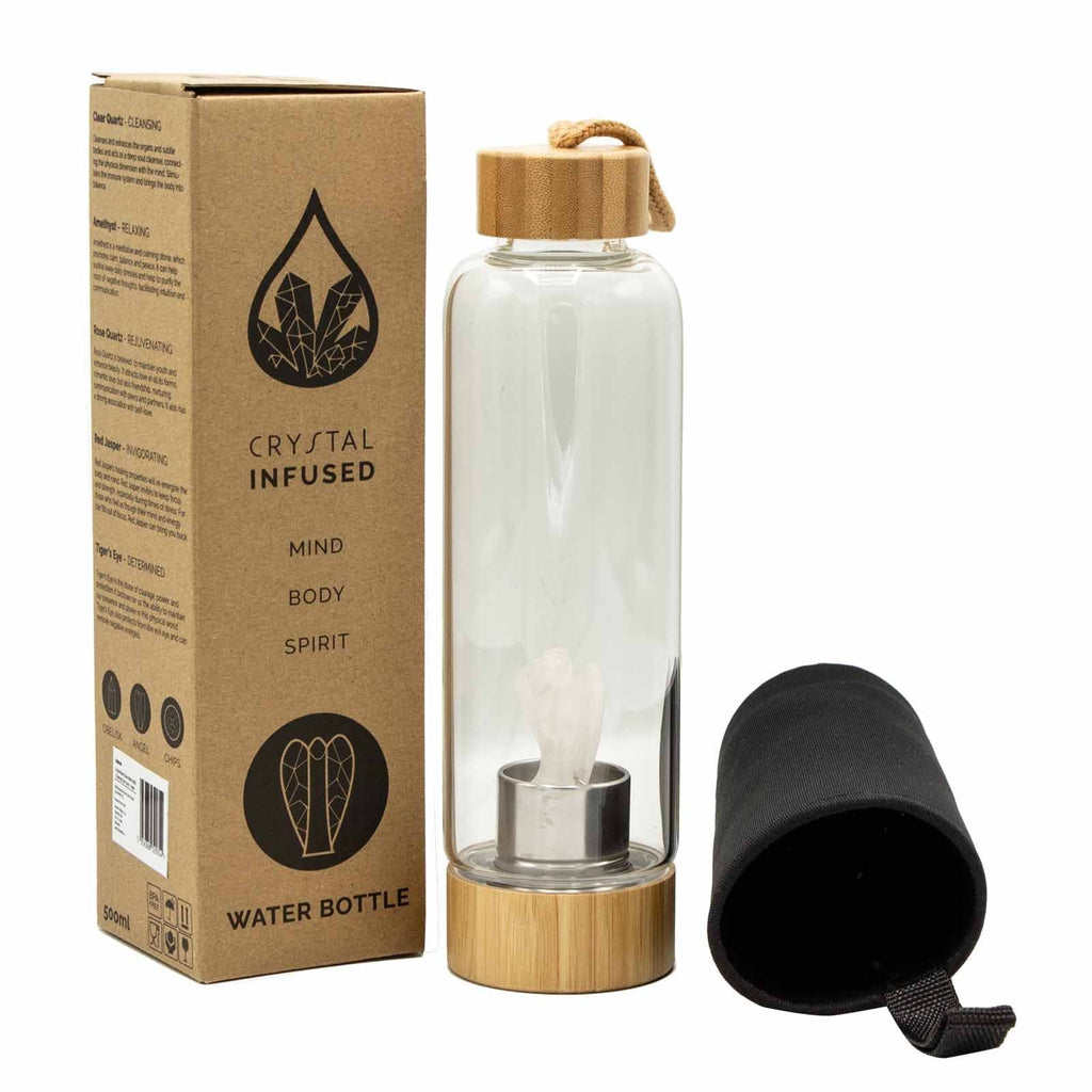 Crystal Infused Glass Water Bottle with Clear Quartz