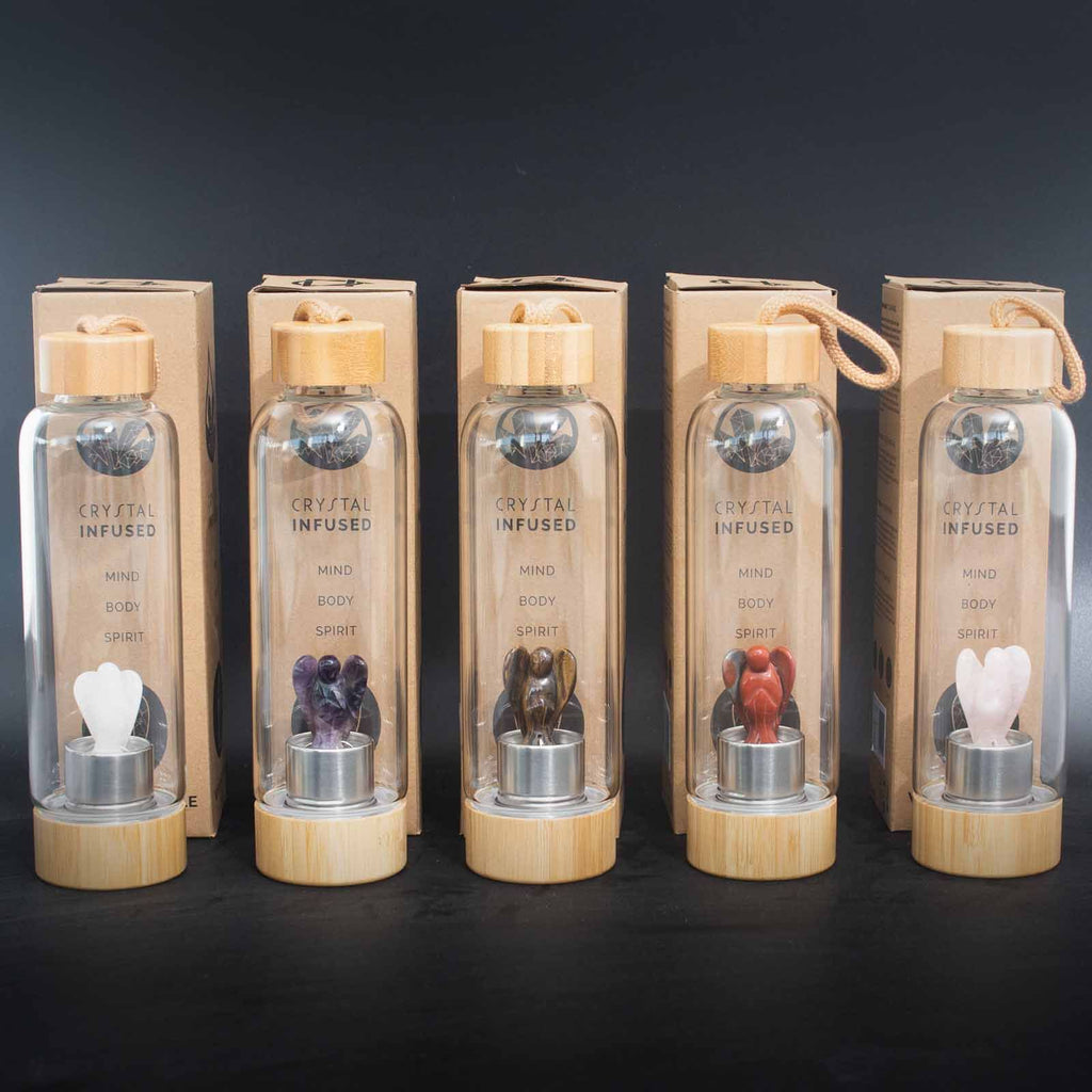 Crystal Infused Glass Water Bottle with Clear Quartz