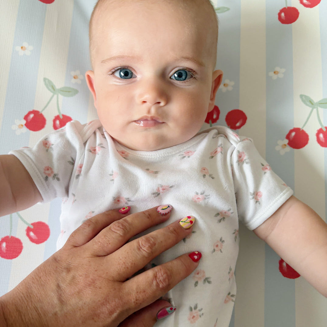 Anti-Roll Wedge Baby Changing Mat - Cherry Stripe