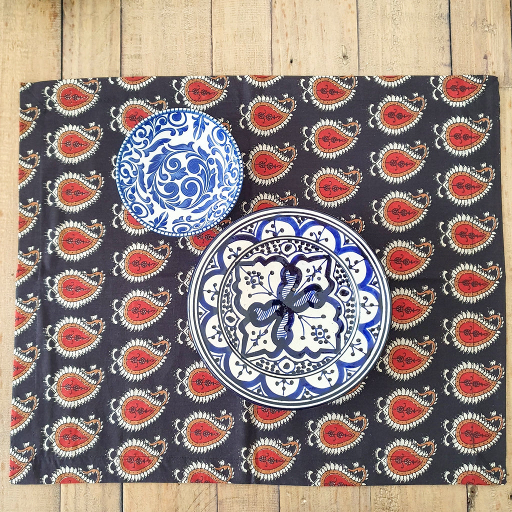 Bagru Paisley Block Printed Placemats Set of 2 Handmade Cotton