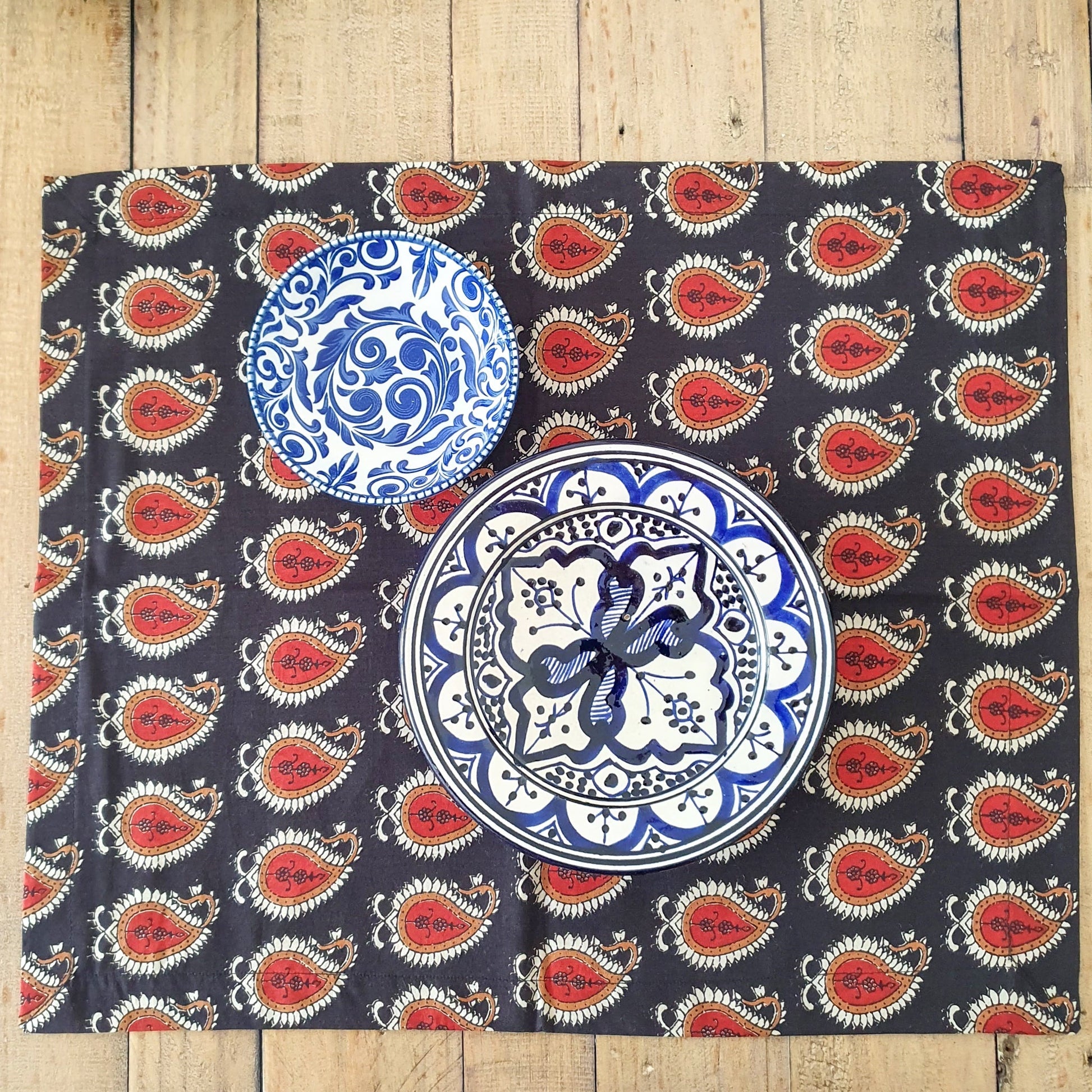 Bagru Paisley Block Printed Placemats Set of 2 Handmade Cotton