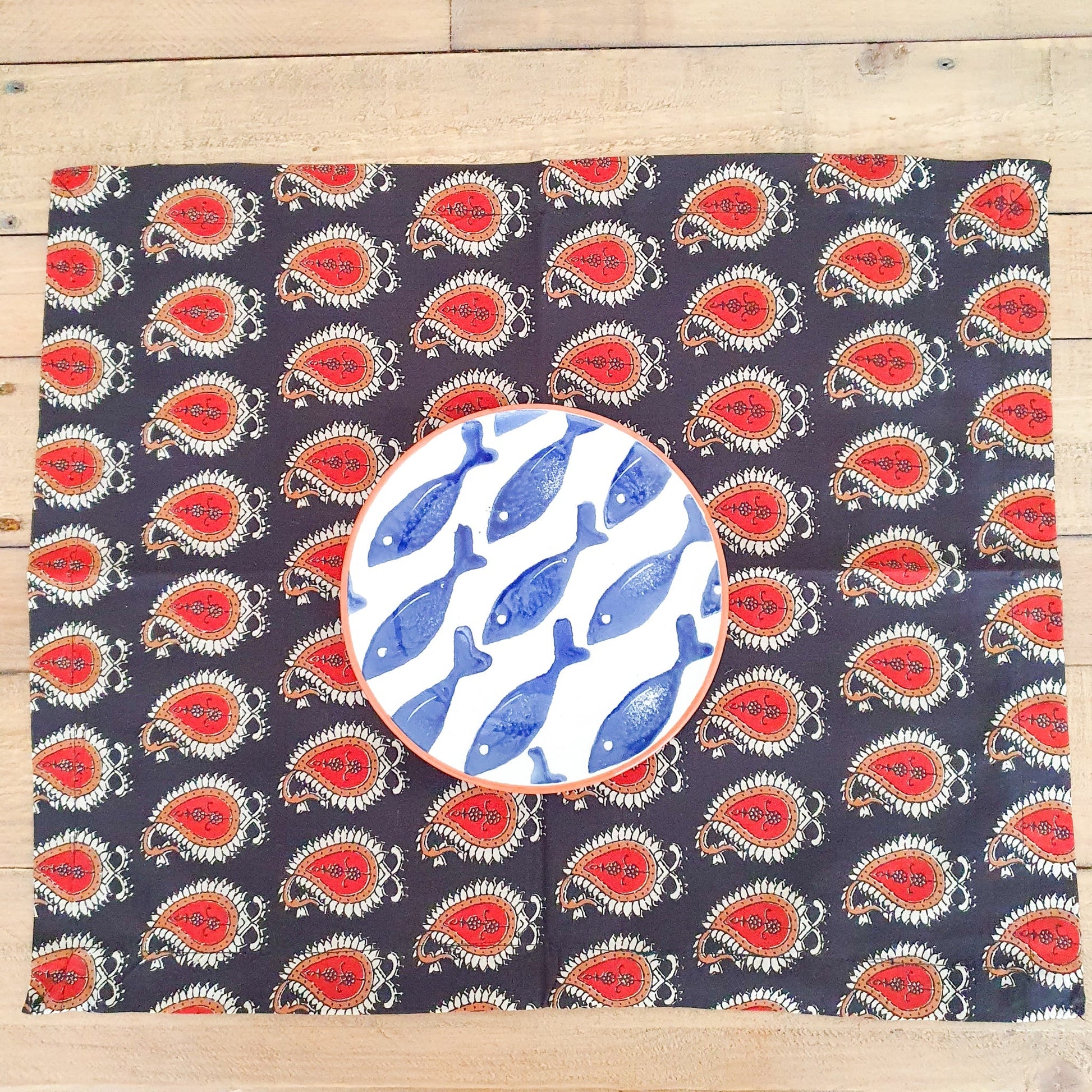 Bagru Paisley Block Printed Placemats Set of 2 Handmade Cotton
