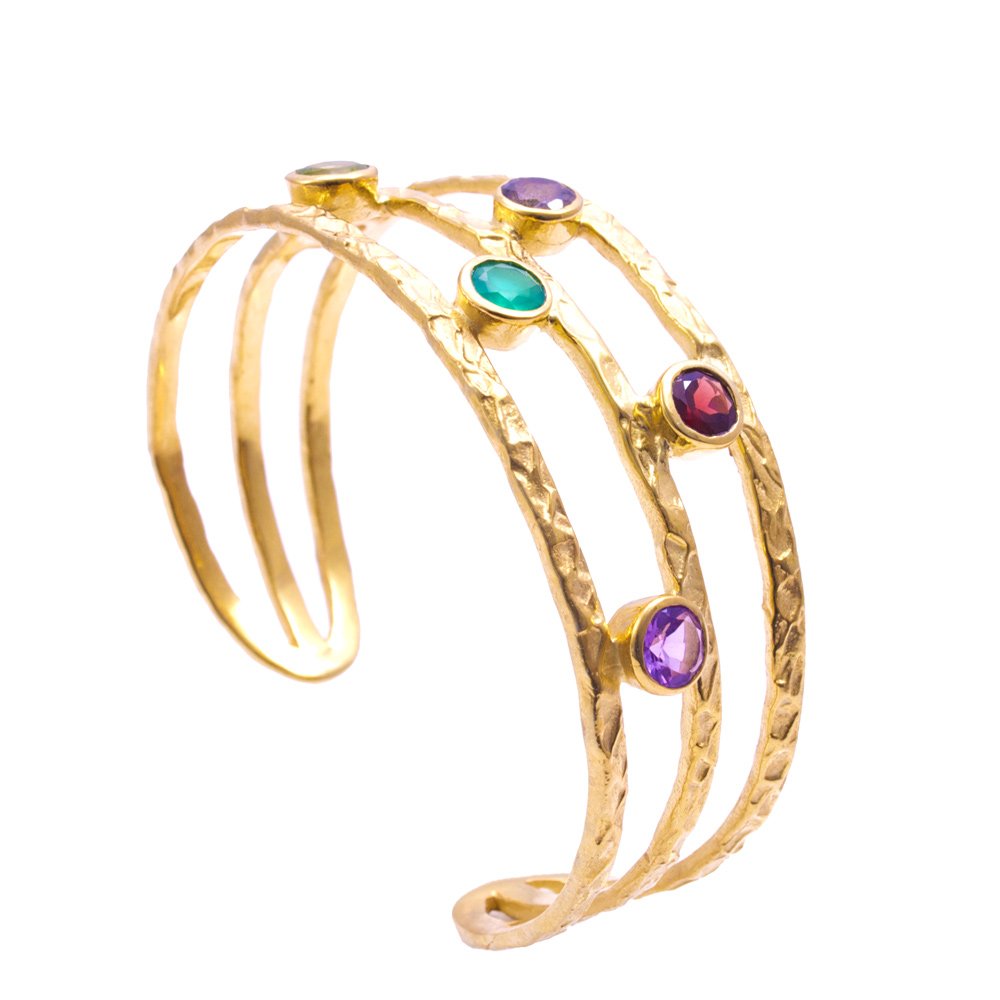 Venus Gemstone Bangle with Garnet, Peridot, Labradorite and Amethyst