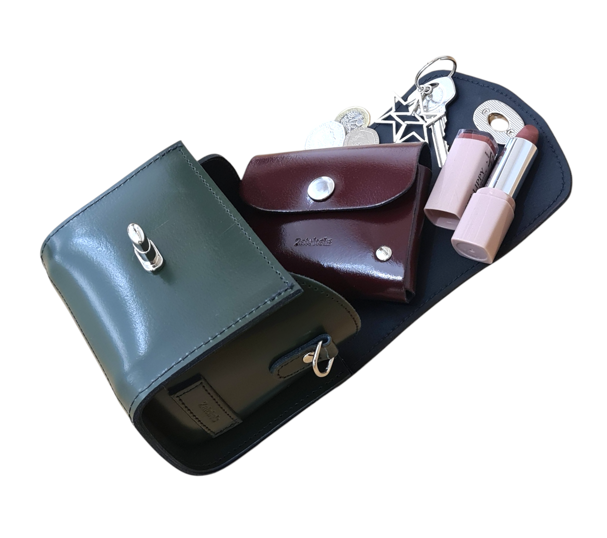 Handmade High Shine Leather Handbag in Ivy Green