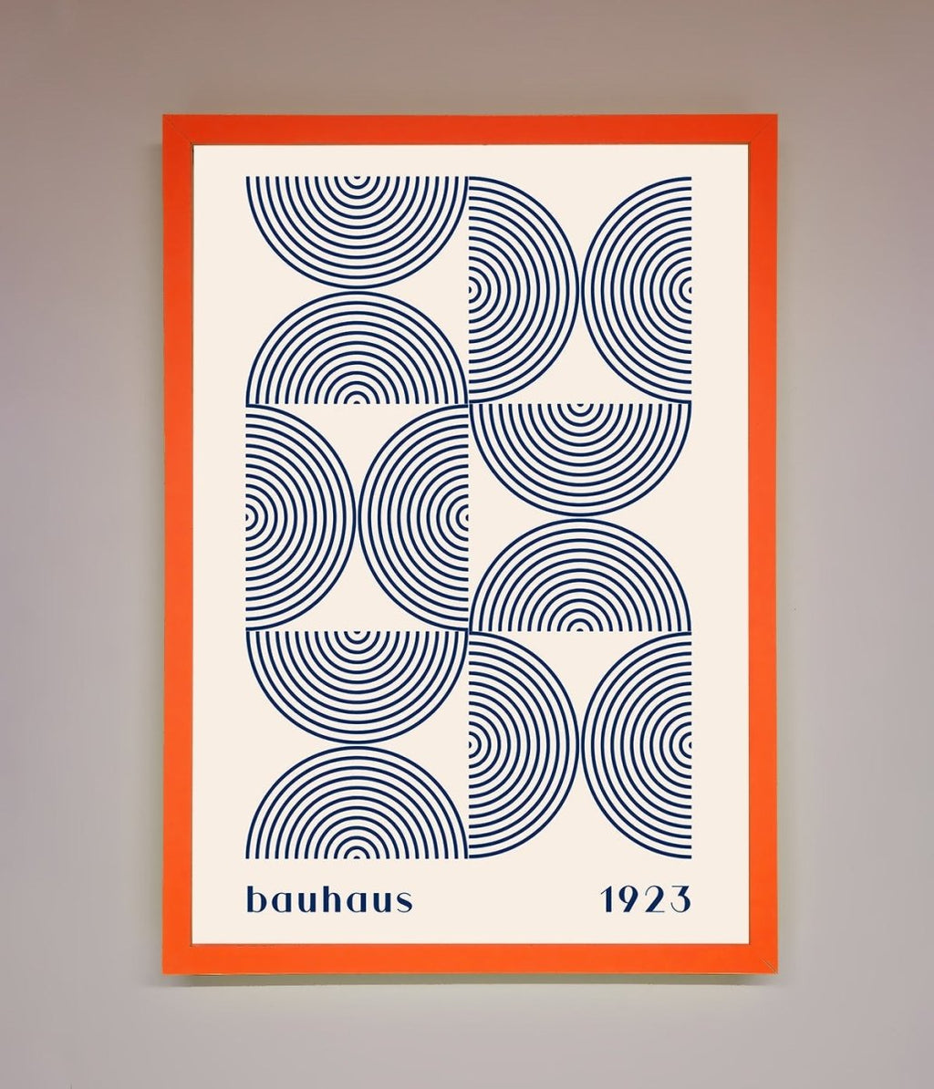 Navy Abstract Bauhaus Print Framed Poster