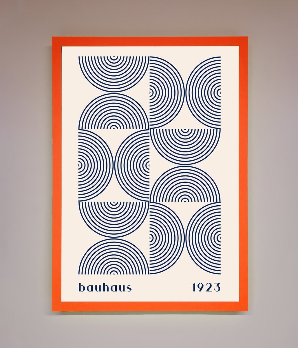 Navy Abstract Bauhaus Print Framed Poster