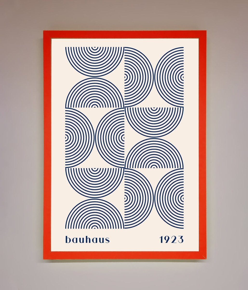 Navy Abstract Bauhaus Print Framed Poster